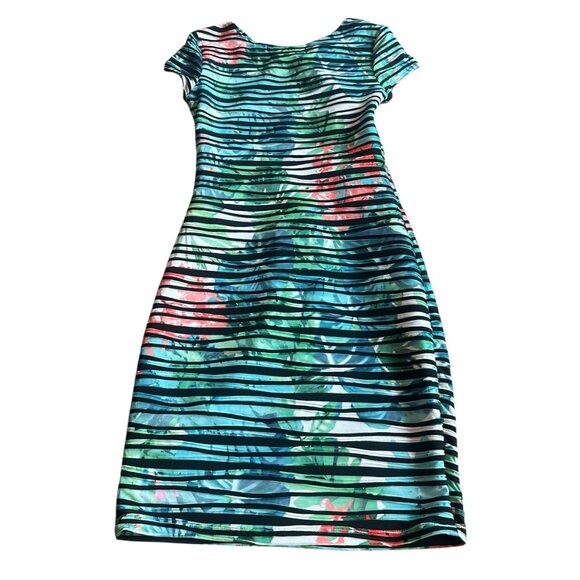 Joseph Ribkoff Bodycon Sheath Dress Short Sleeve Tropical Floral Stretch Size 8 - Picture 6 of 10
